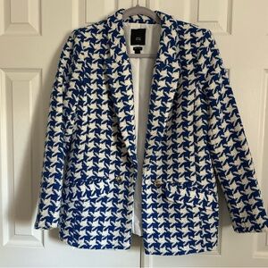 River Island Blue and White Houndstooth Bouclé Blazer